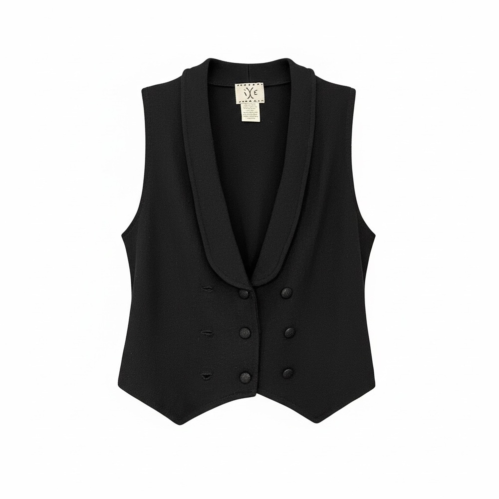 VTG ICE Women Wool Blend Black Double Breasted Vest Sz M Stretch Fitted Feminine